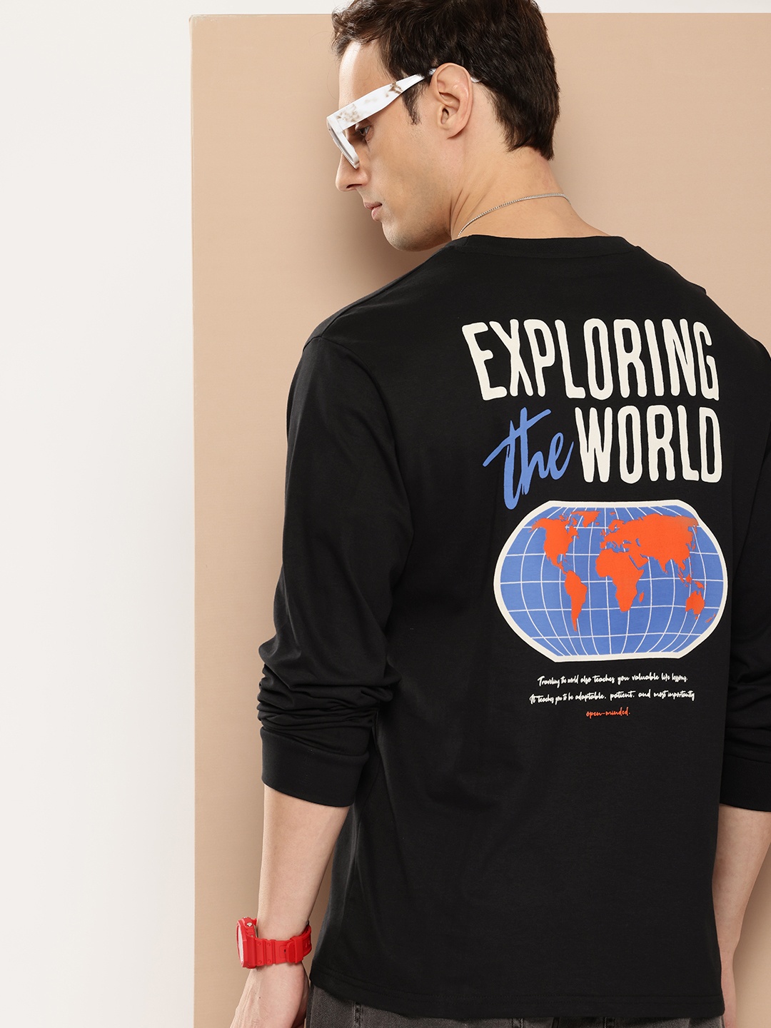 

Difference of Opinion Men Printed Oversized Pure Cotton T-shirt, Black