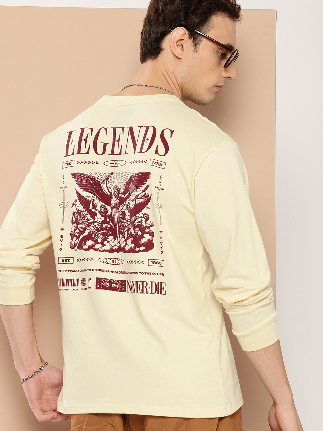 

Difference of Opinion Men Printed Oversized Pure Cotton T-shirt, Off white