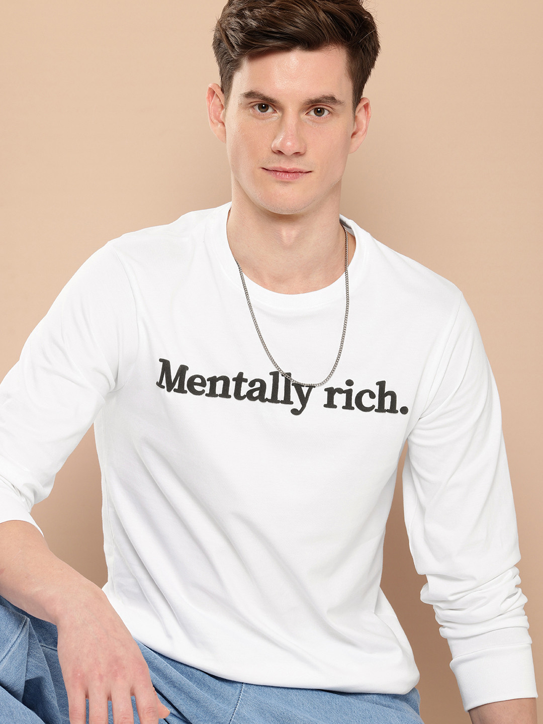 

Difference of Opinion Men Typography Printed Oversized Pure Cotton T-shirt, White