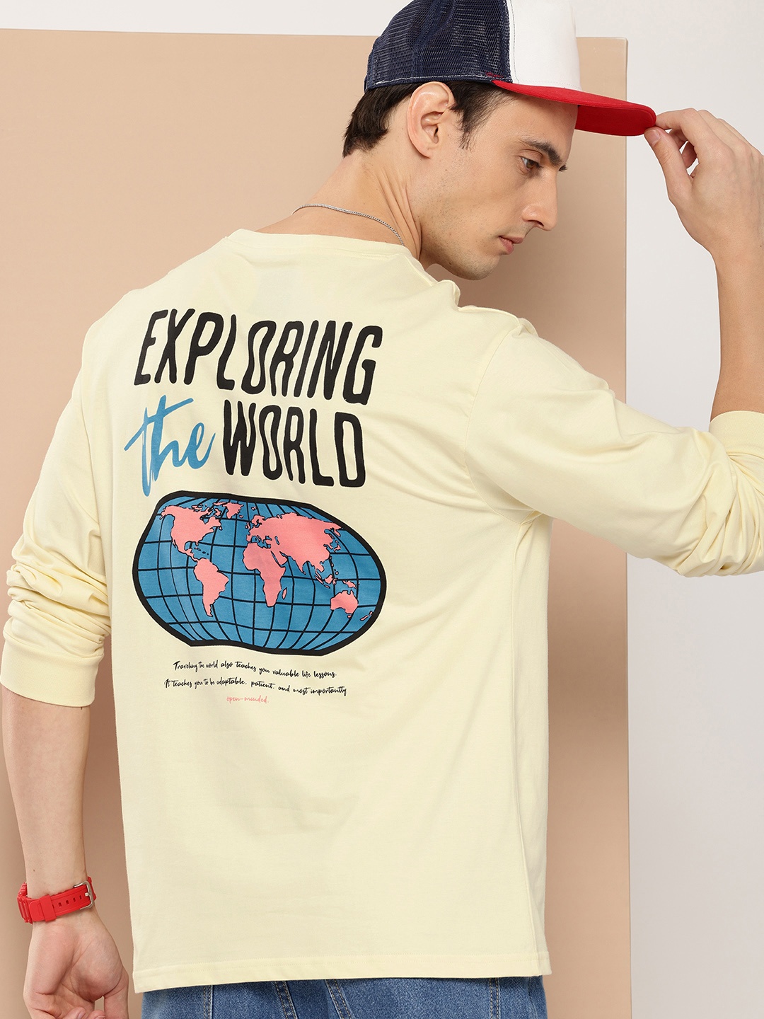 

Difference of Opinion Men Printed Oversized Pure Cotton T-shirt, Off white