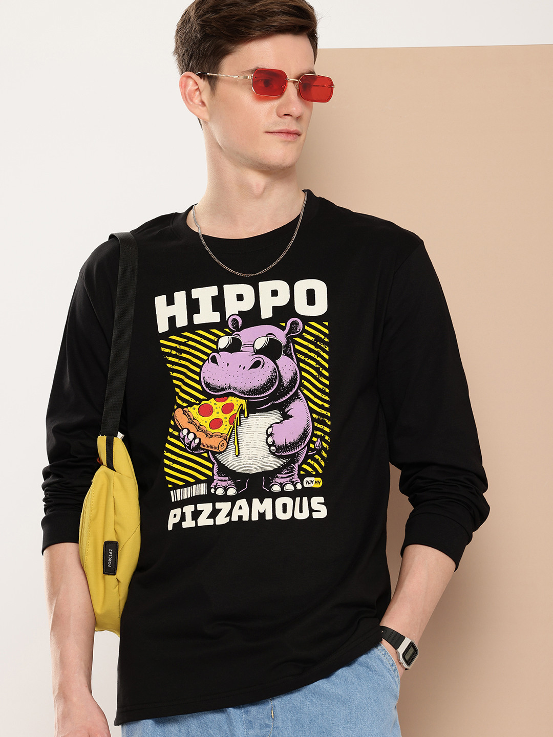 

Difference of Opinion Men Printed Oversized Pure Cotton T-shirt, Black