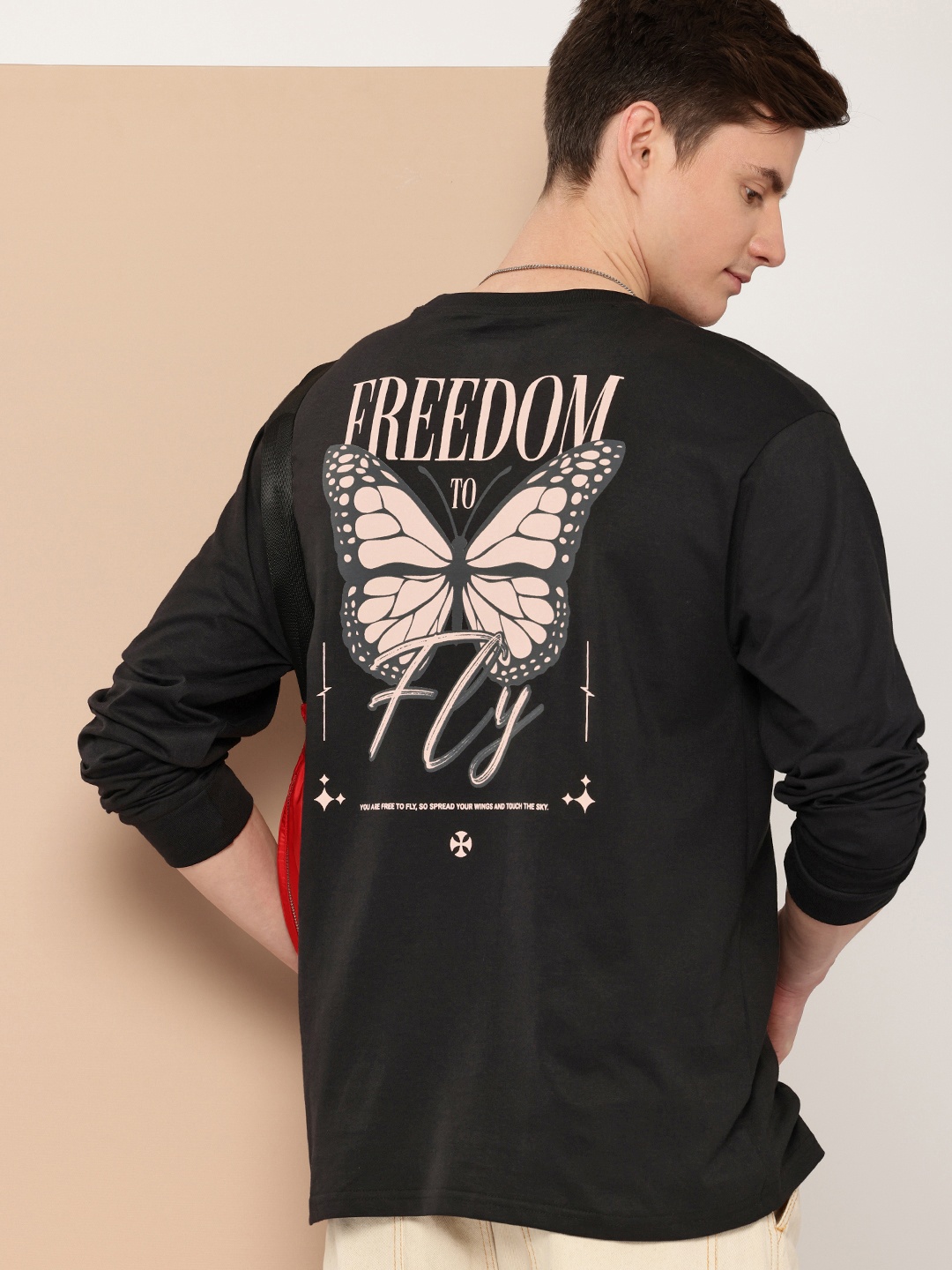 

Difference of Opinion Men Printed Oversized Pure Cotton T-shirt, Black