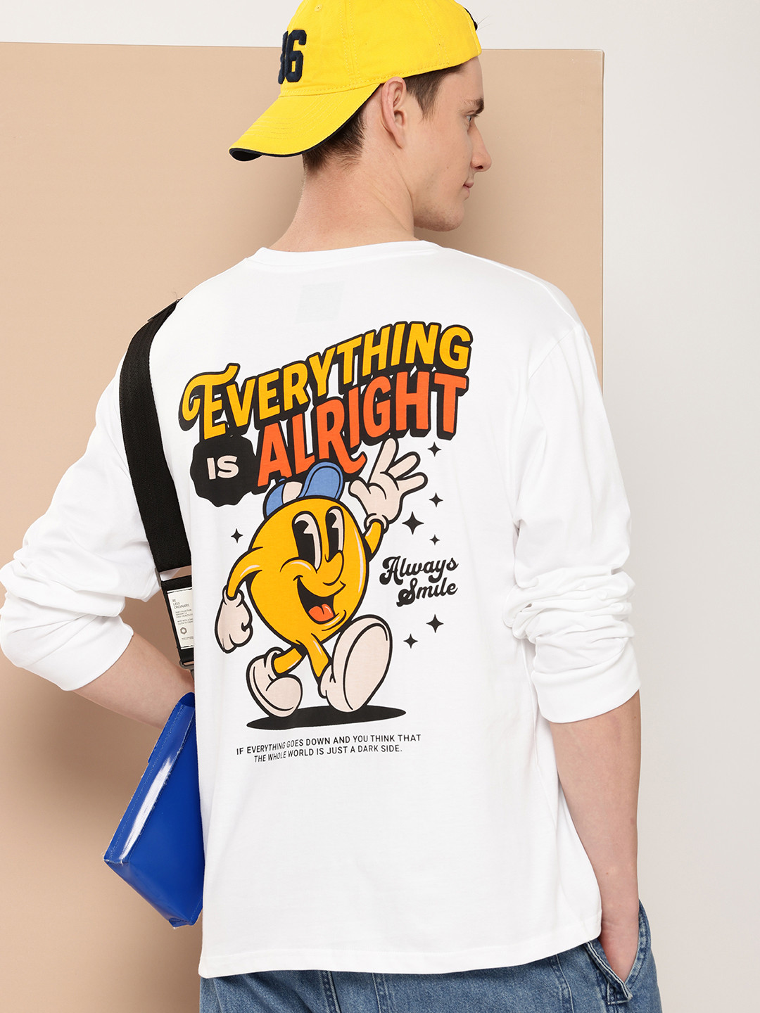 

Difference of Opinion Men Printed Oversized Pure Cotton T-shirt, White