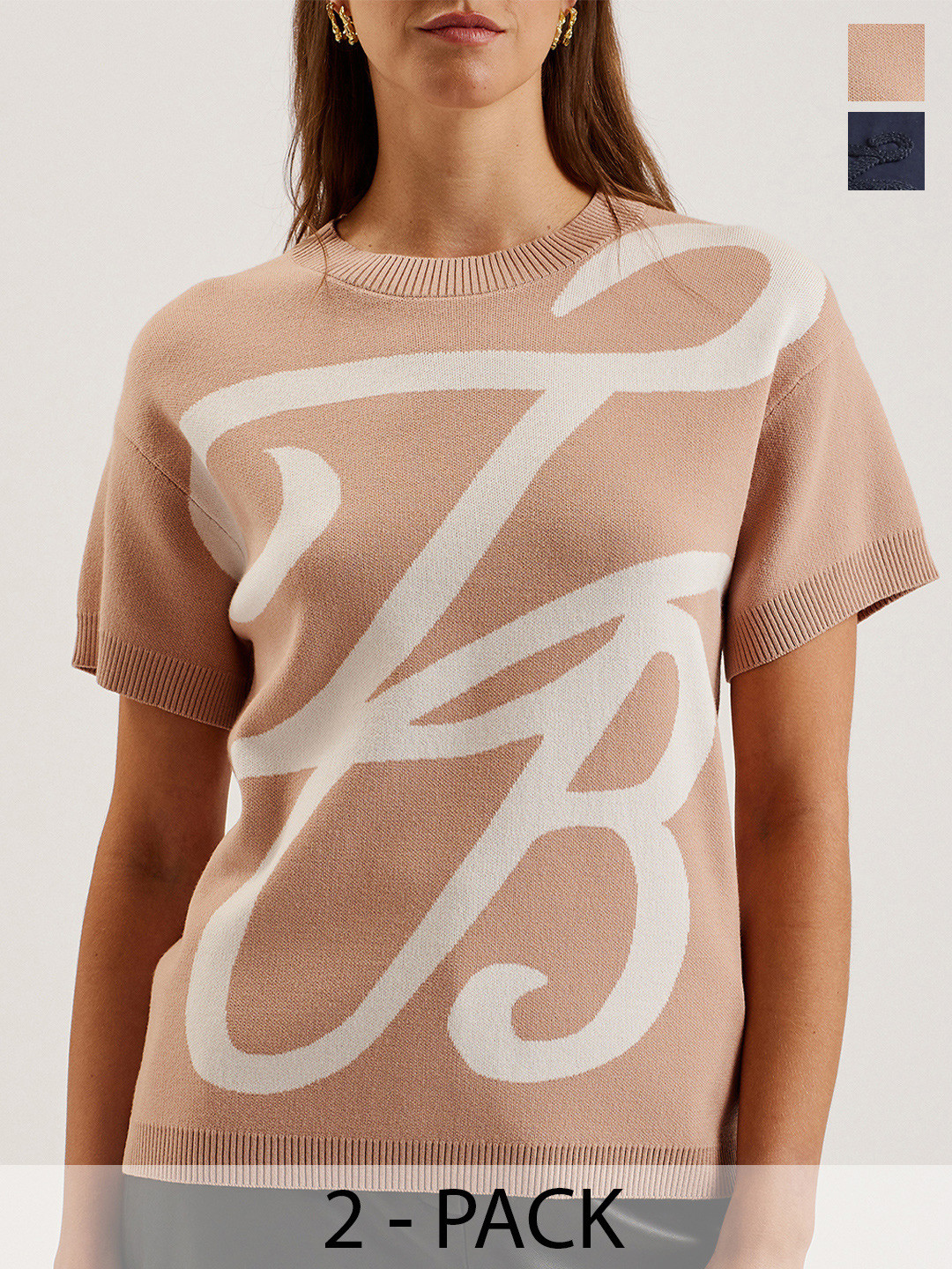 

Ted Baker Women Pack Of 2 Abstract Printed Round Neck T-shirt, Beige