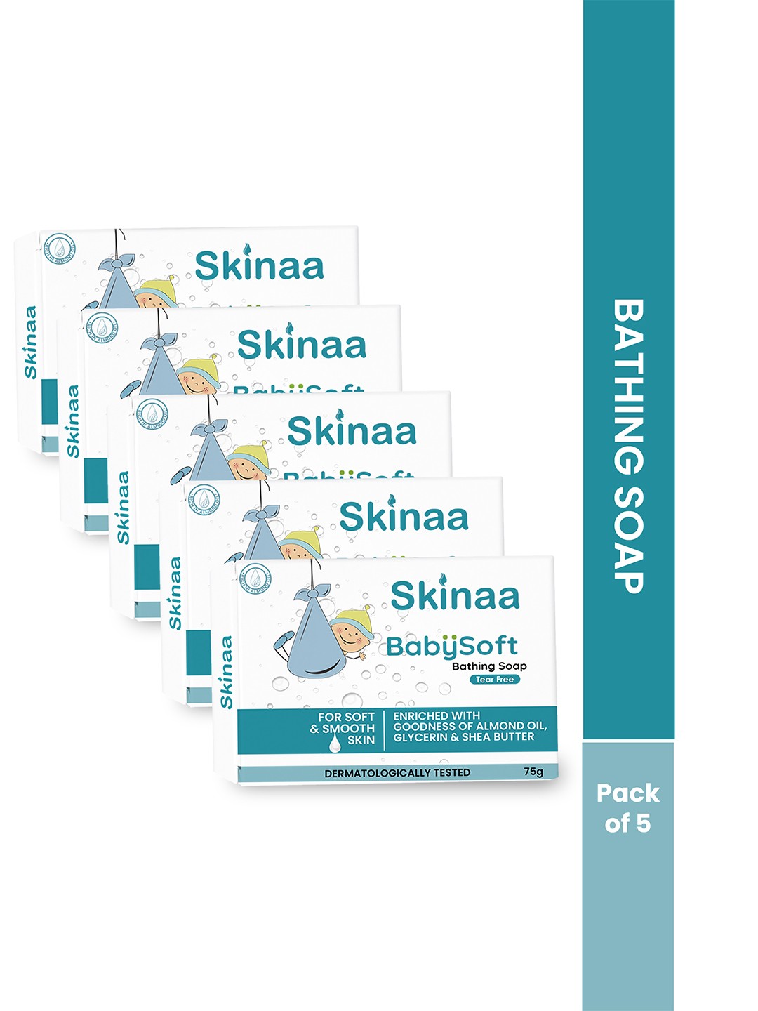 

SKINAA Set Of 5 BabySoft Bathing Soap - 75 g Each, White