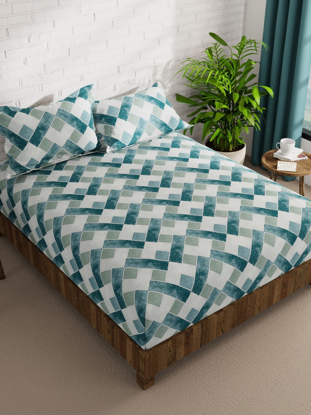 

KOPA Envogue Blue Geometric Printed Cotton 152 TC Queen Bedsheet Set 2.40 m x 2.15 m