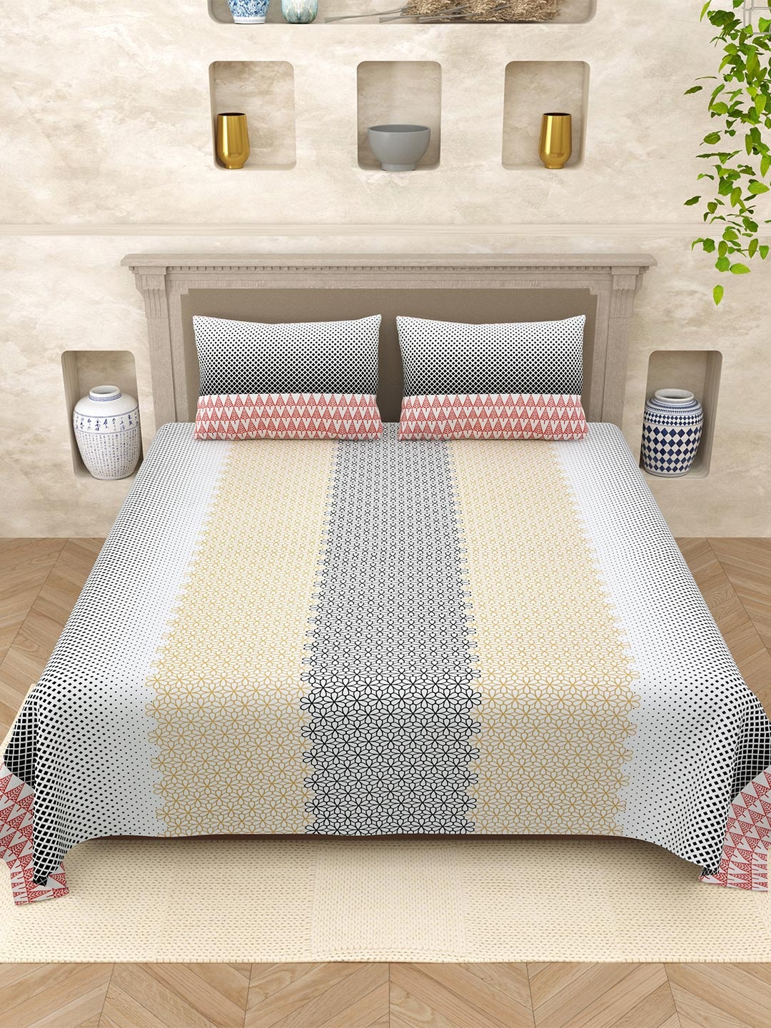 

Varde Elegant Selection Blue Floral Pure Cotton 210 TC Queen Bedsheet Set 2.20 m x 2.65 m