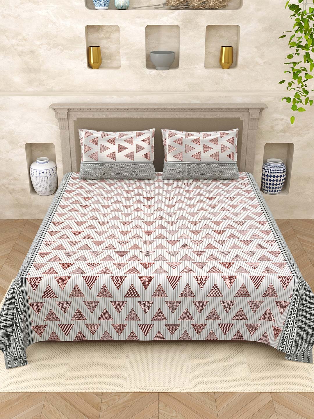 

Varde Elegant Selection Grey Geometric Pure Cotton 210TC Queen Bedsheet Set 2.20m x 2.65m