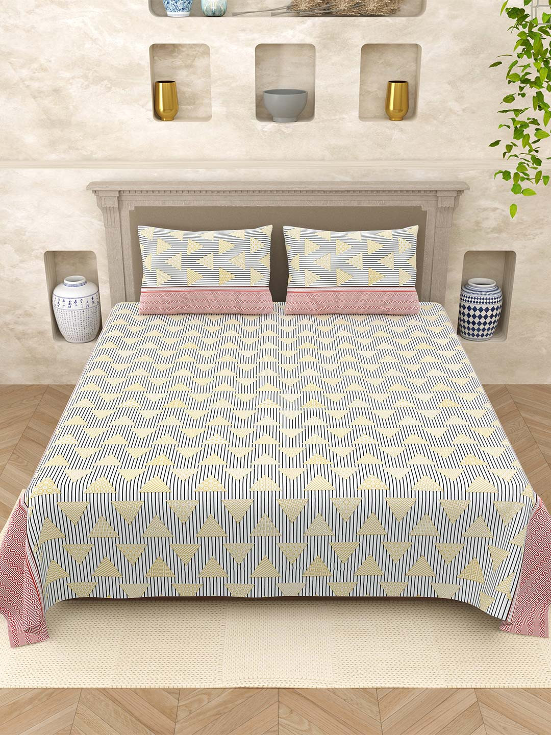 

Varde Elegant Selection Yellow Pure Cotton 210TC Queen Bedsheet Set 2.20m x 2.65m