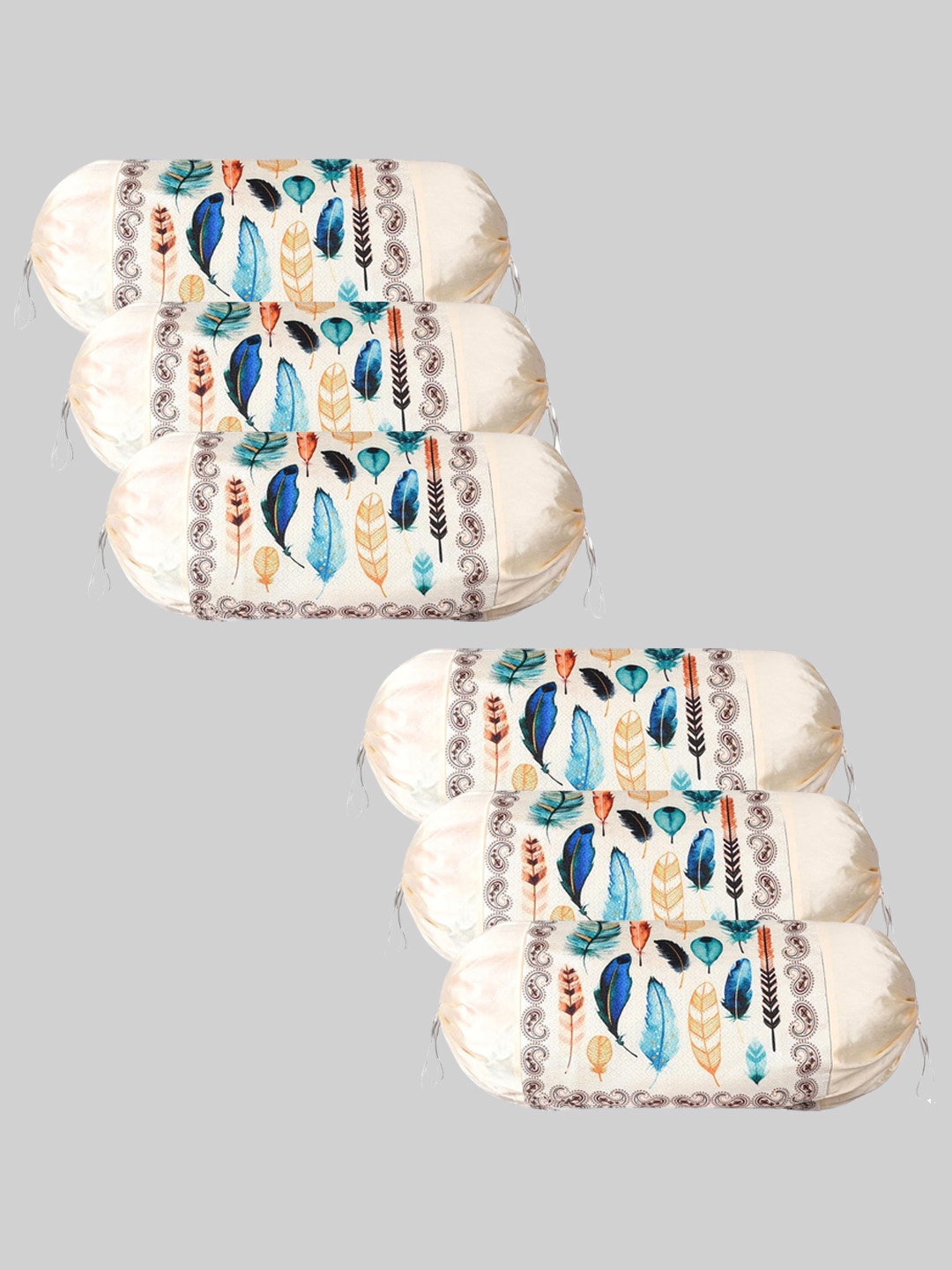 

Kuber Industries Cream & Blue 6 Pieces Printed Cotton Bolster Covers