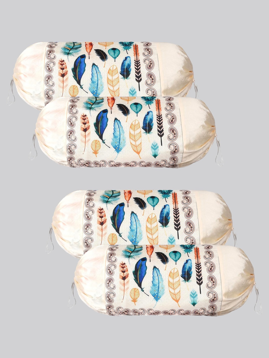 

Kuber Industries Cream-Coloured & Blue 4 Pieces Printed Cotton Bolster Covers