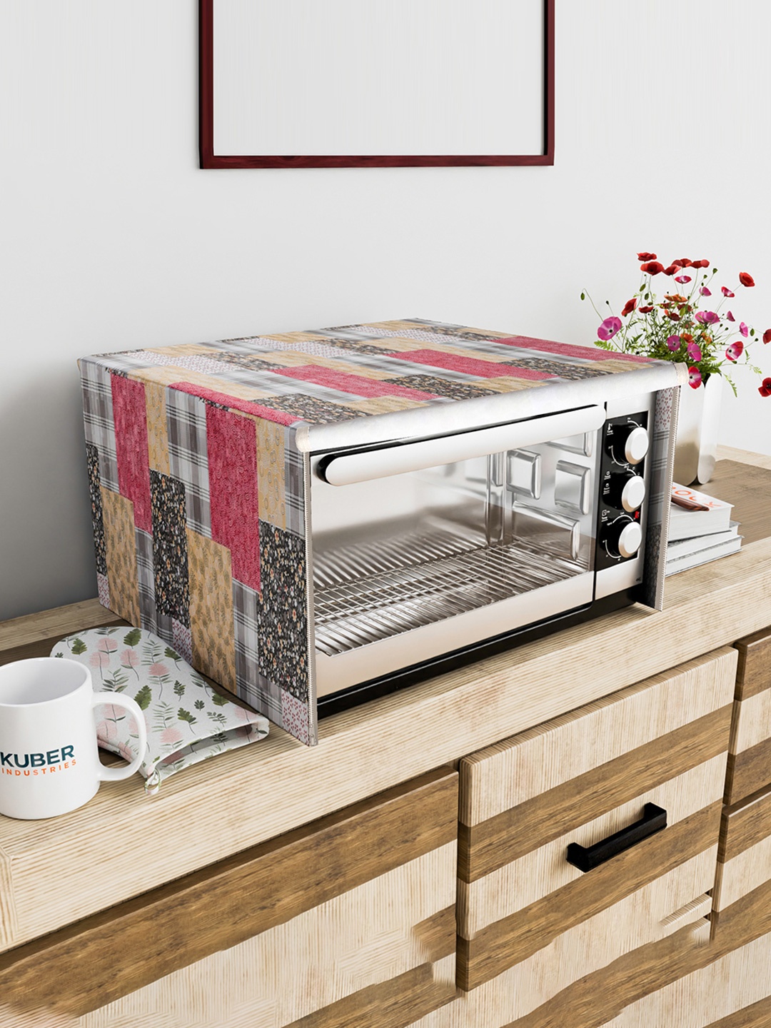 

Kuber Industries Beige & Red Printed Dustproof Microwave Covers