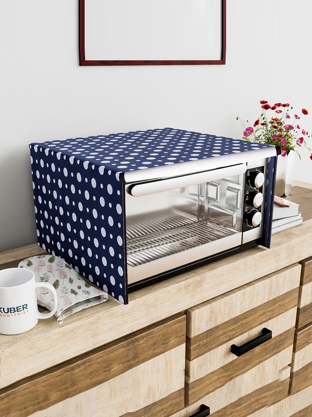 

Kuber Industries Blue & White Printed Microwave Oven Cover