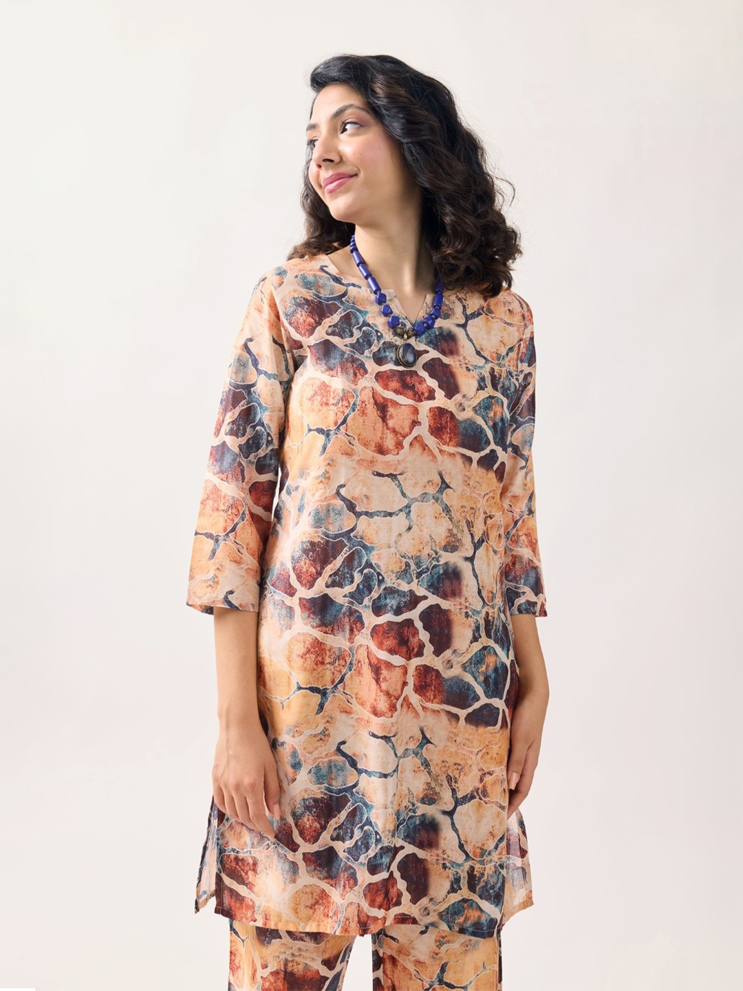 

KALINI Women Abstract Printed Kurta With Palazzo Co-Ords, Yellow