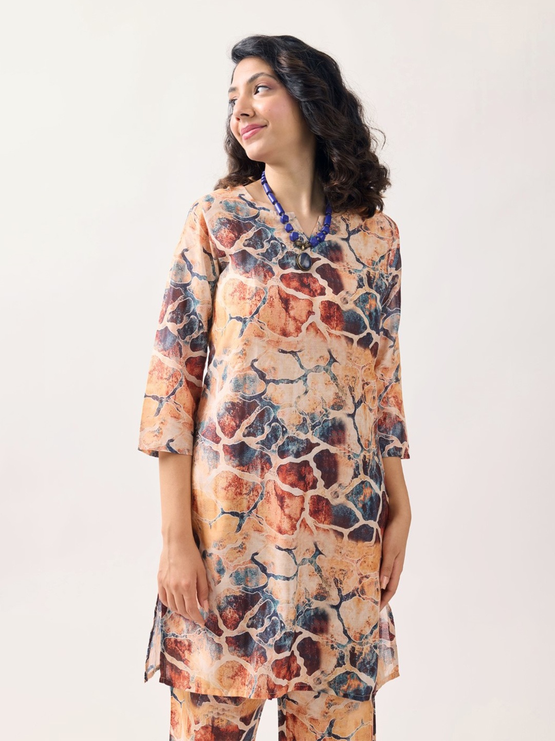 

BAESD Abstarct Printed Muslin A-Line Kurta With Palazzo, Yellow