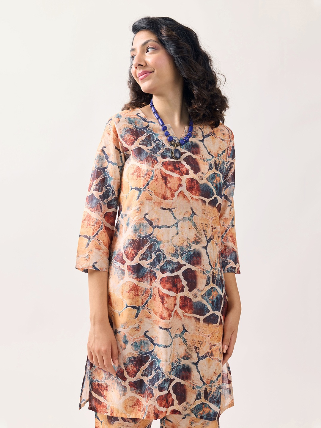 

BAESD Abstarct Printed Muslin A-Line Kurta With Palazzo, Yellow