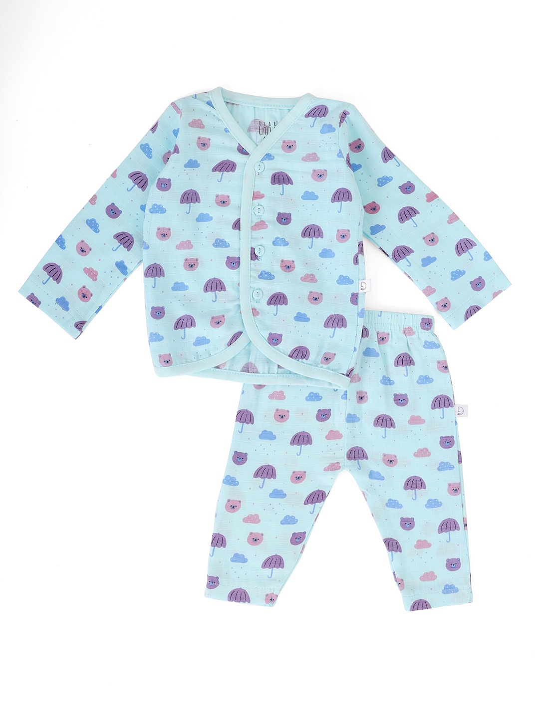 

Dear Little Infants Printed V-Neck Pure Cotton Shirt With Pyjama, Blue