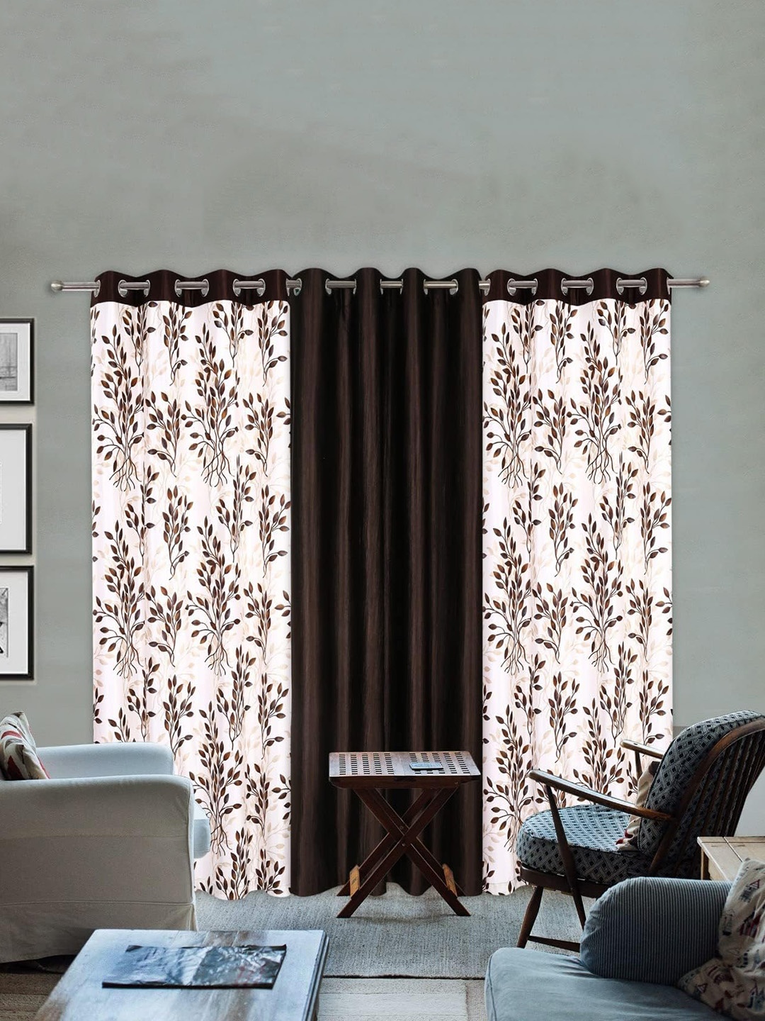 

Banchmark Home Furnishings Brown & White 3 Pieces Floral Black Out Window Curtain