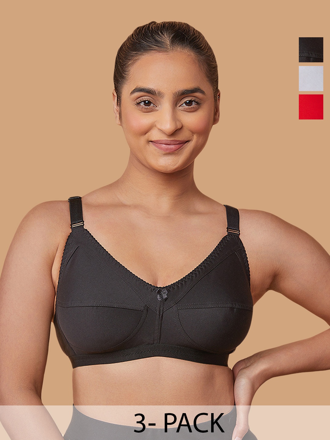 

MAASHIE Women Pack of 3 Full Coverage Non-Padded Non-Wired Minimizer Bra, Red