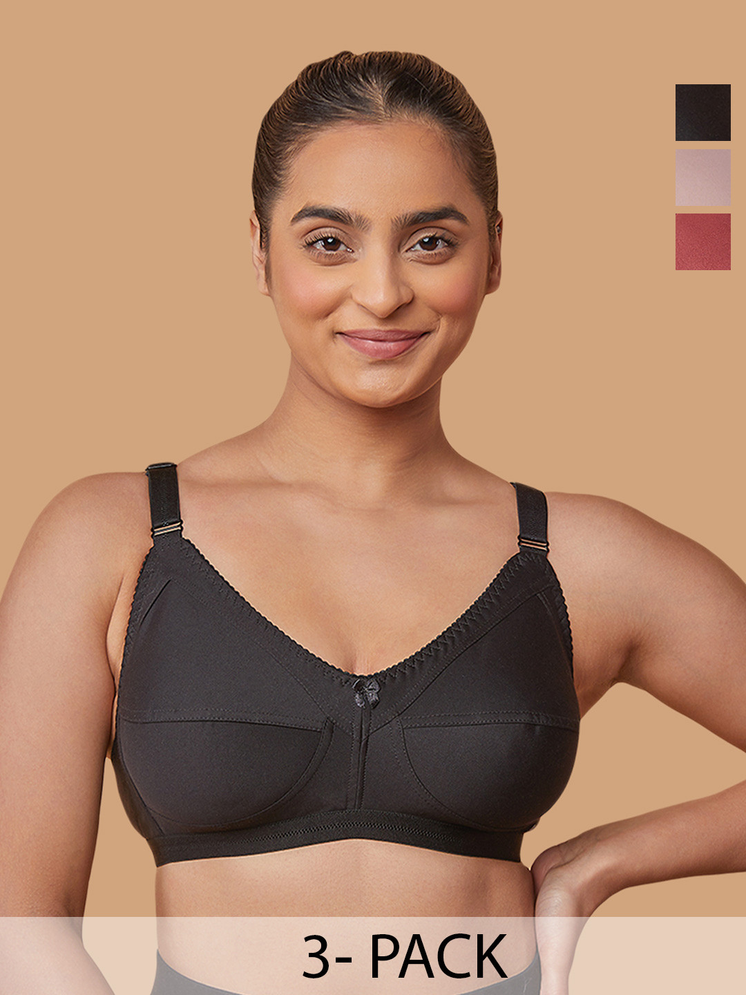 

MAASHIE Women Pack of 3 Full Coverage Non-Padded Non-Wired Everyday Minimizer Bra, Burgundy