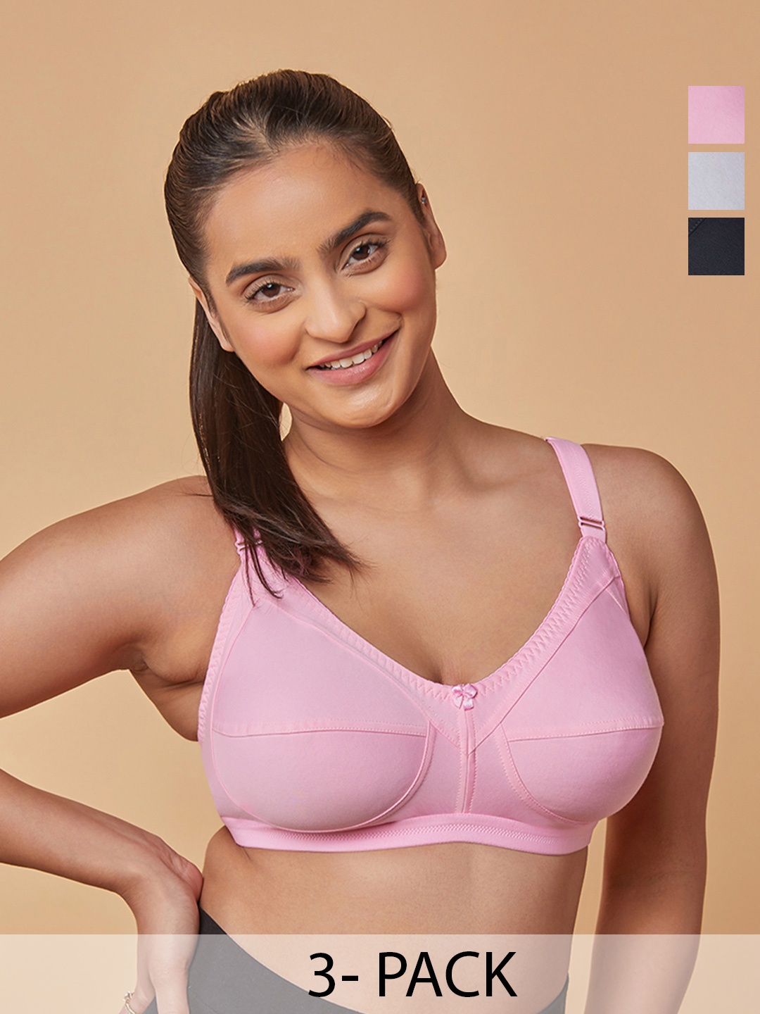 

MAASHIE Women Pack of 3 Full Coverage Non-Padded Non-Wired Everyday Minimizer Bra, Pink