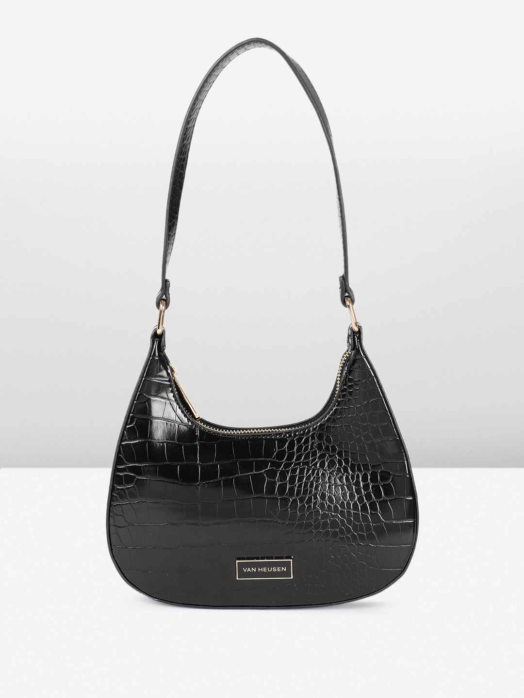 

Van Heusen Animal Textured Structured Hobo Bag, Black