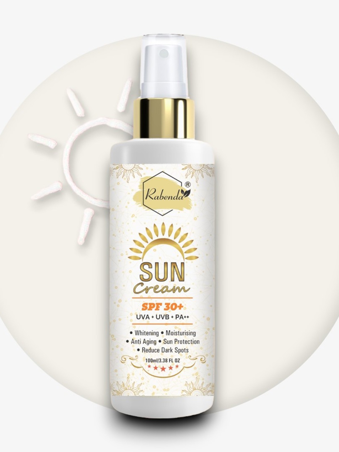 

Rabenda Sun Cream Brightening Clarifying SPF 30+ For Dark Spots - 100 ml, White