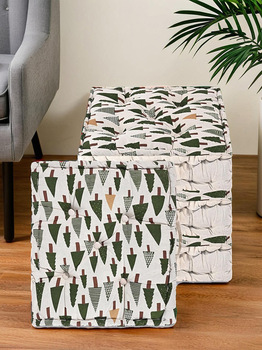 

Kuber Industries Green & White 4 Pieces Printed Cotton Chair Pads
