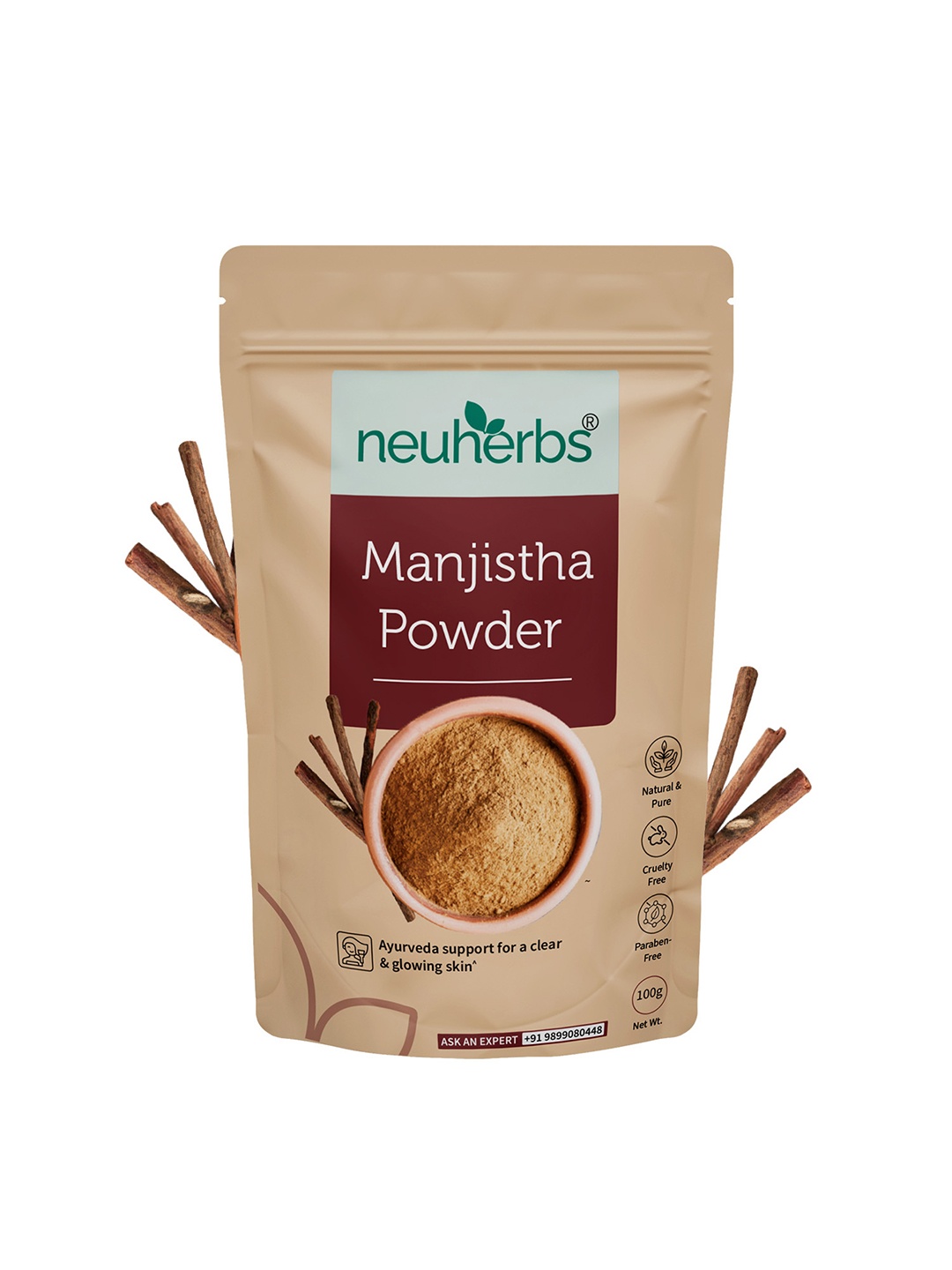 

Neuherbs 100% Pure & Natural Manjistha Powder Face Pack - 100g, Brown