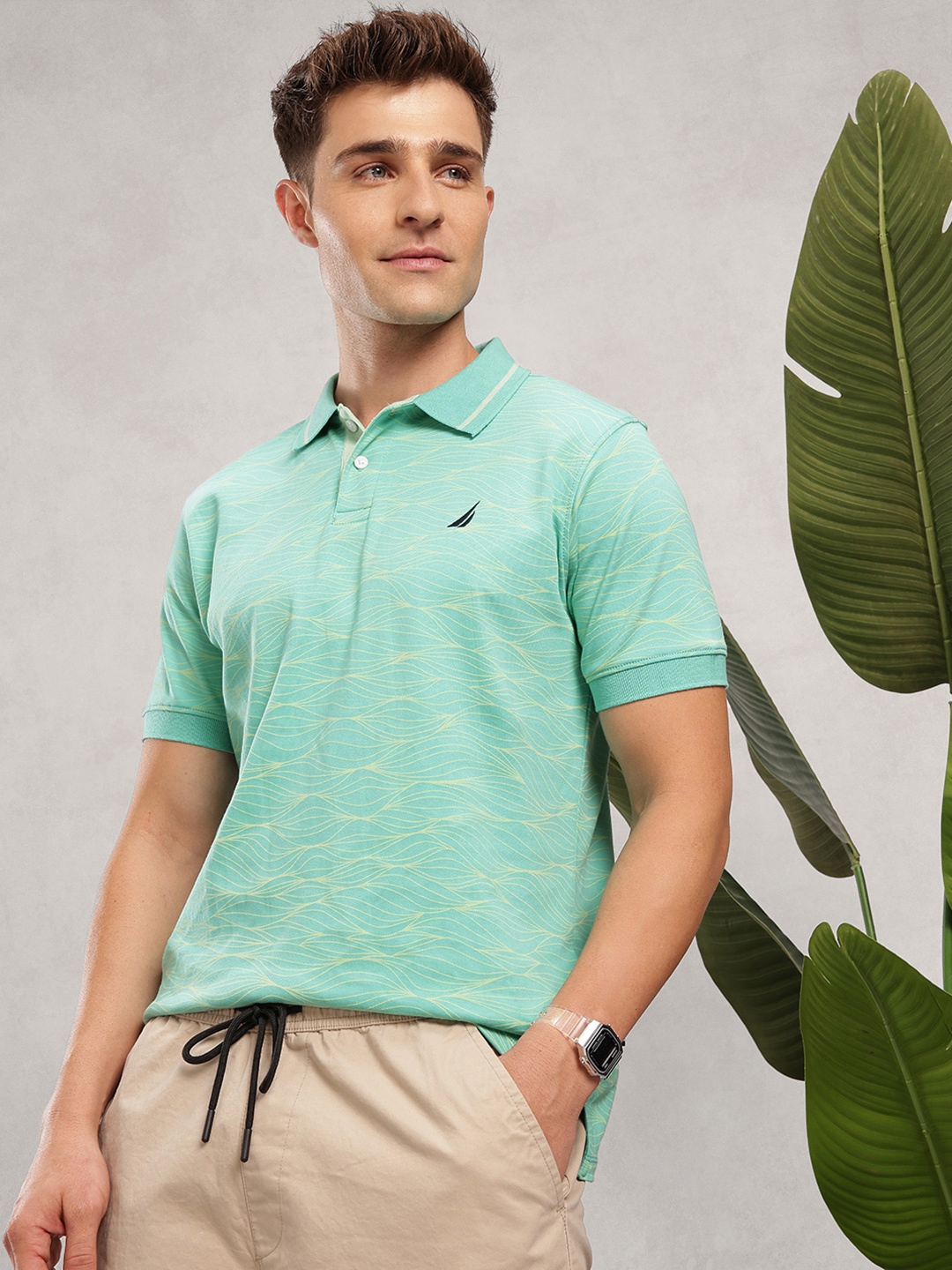 

Nautica Geometric Printed Pure Cotton T-shirt, Sea green