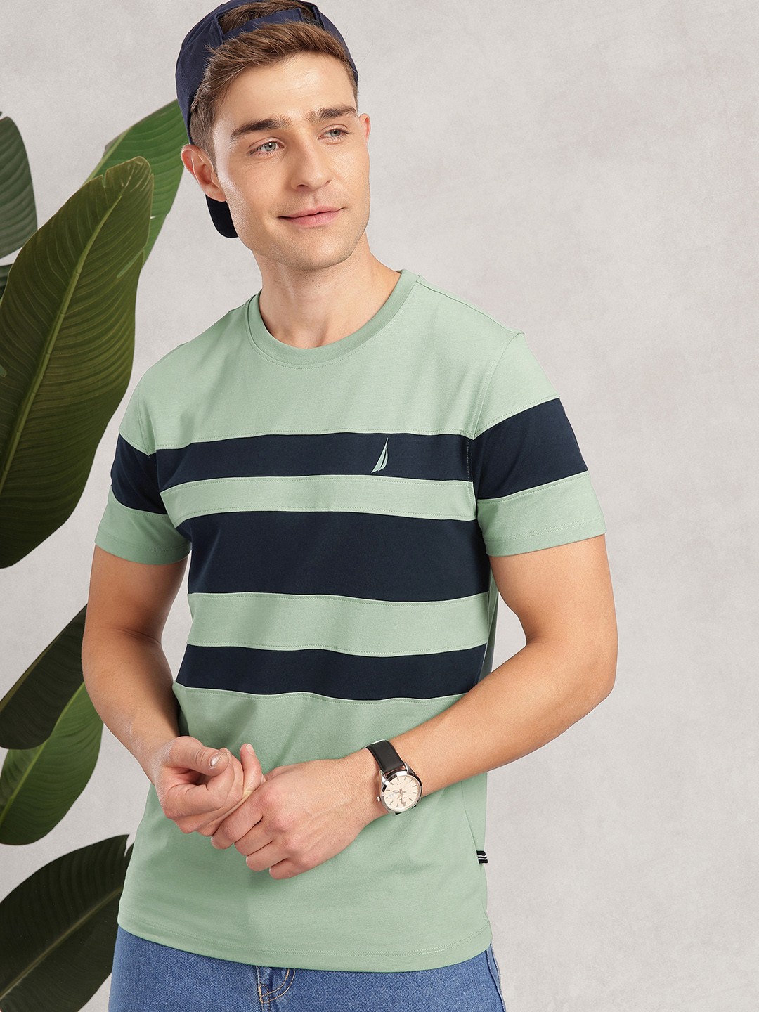 

Nautica Striped Round Neck T-shirt, Green