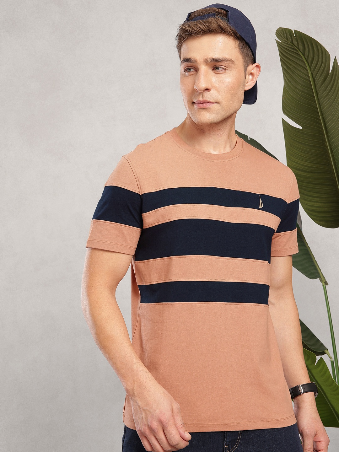 

Nautica Striped Round Neck T-shirt, Rust