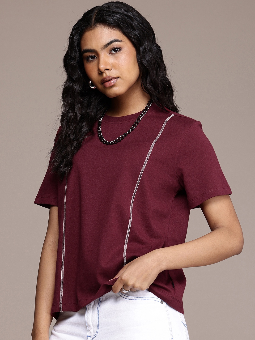 

The Roadster Life Co. Drop-Shoulder Sleeves Boxy T-shirt, Maroon