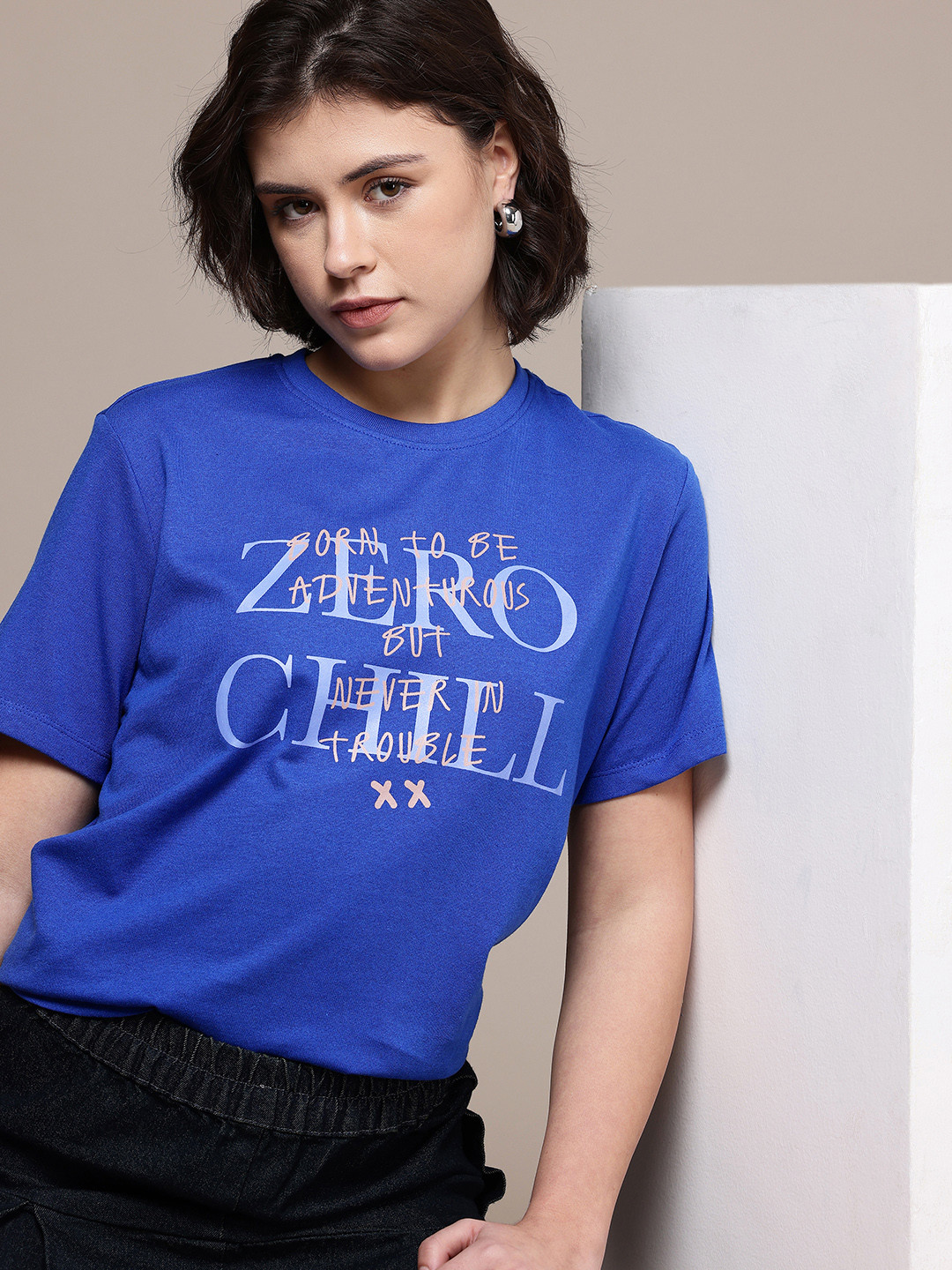 

The Roadster Life Co. Typography Printed Drop-Shoulder Sleeves Boxy T-shirt, Blue
