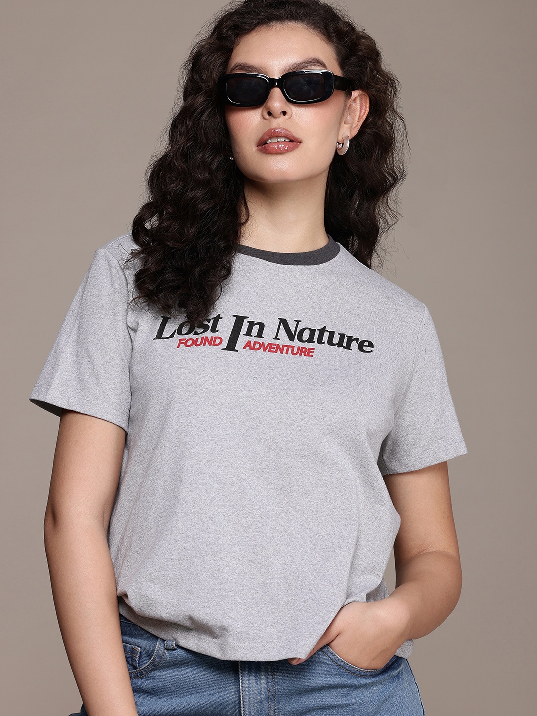 

The Roadster Life Co. Typography Printed Boxy T-shirt, Grey melange