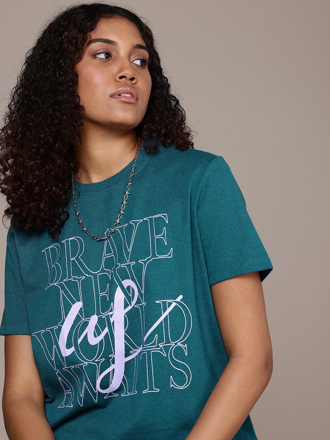 

The Roadster Life Co. Typography Printed Boxy T-shirt, Teal