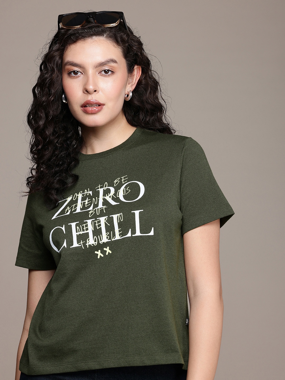 

The Roadster Life Co. Typography Printed Boxy T-shirt, Olive