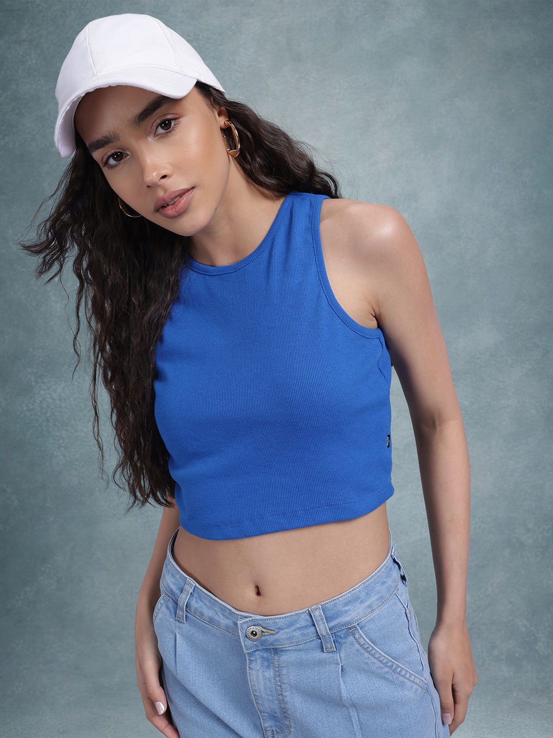 

The Roadster Life Co. Ribbed Crop Tank Top, Blue