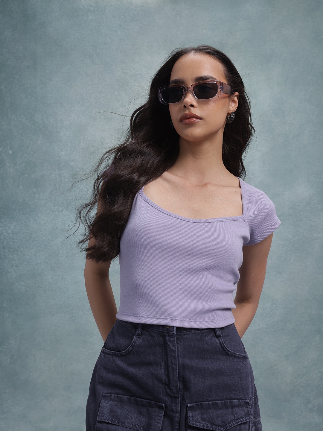 

The Roadster Life Co. Extended Sleeves Ribbed Top, Lavender