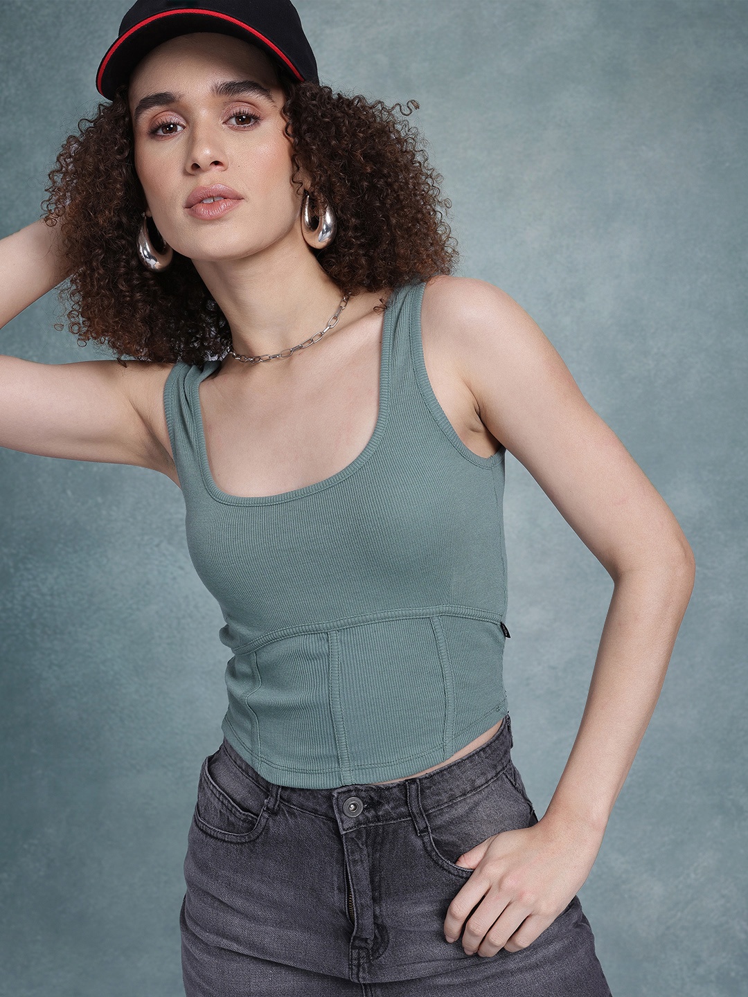 

The Roadster Life Co. Ribbed Corset Style Tank Top, Green
