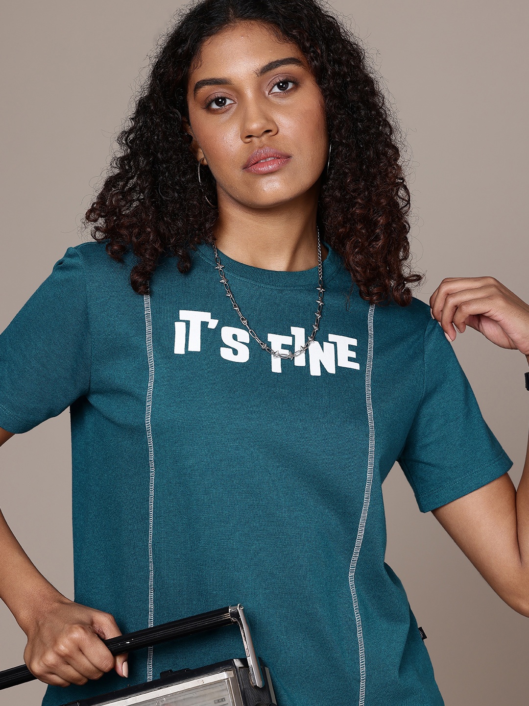 

The Roadster Life Co. Typography Printed Boxy T-shirt, Teal