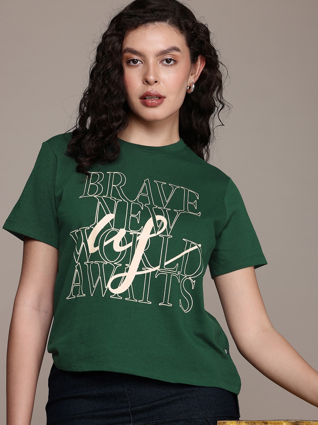 

The Roadster Life Co. Typography Printed Boxy T-shirt, Green
