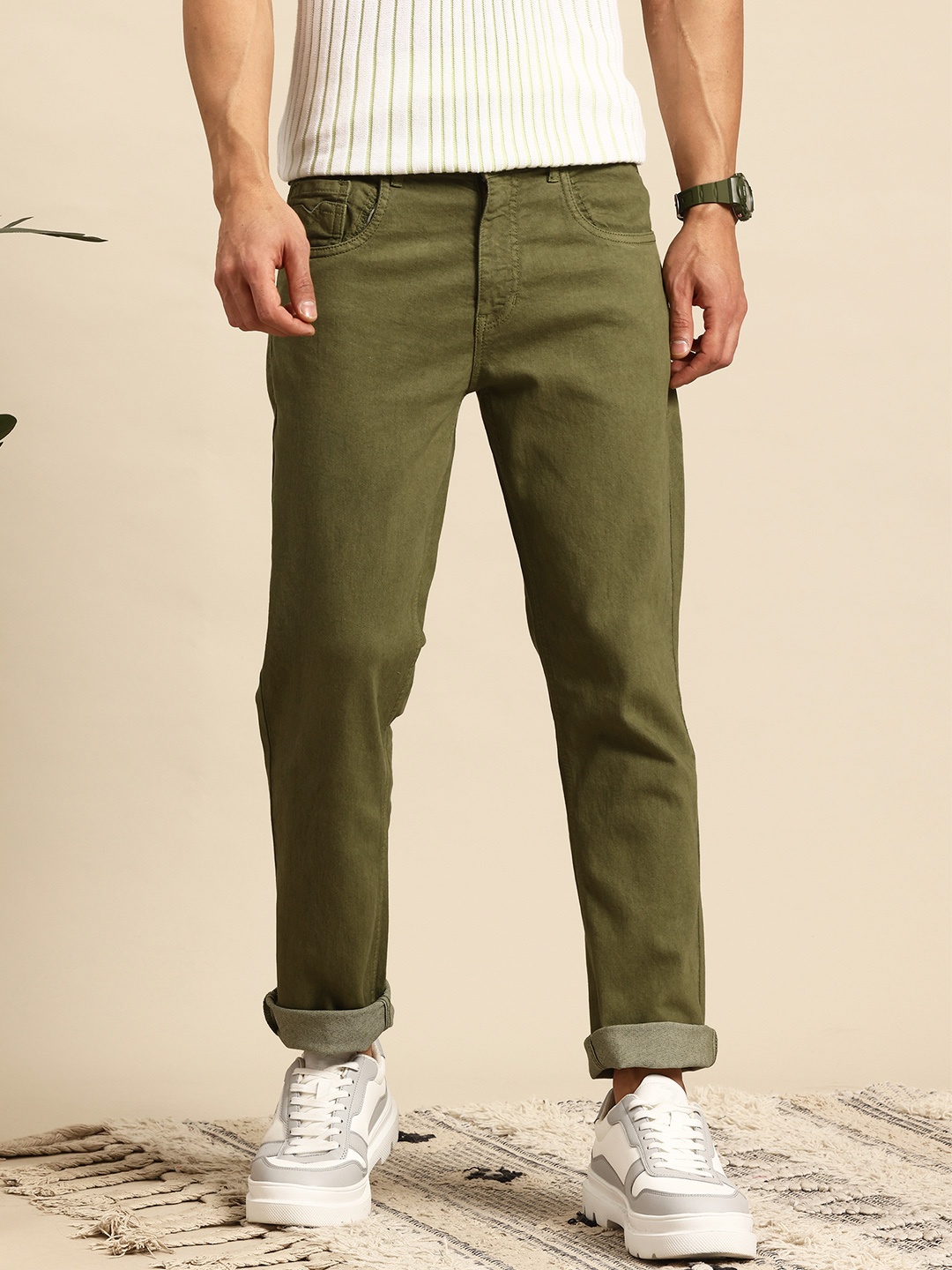 

Mast & Harbour Men Slim Fit Jeans, Olive