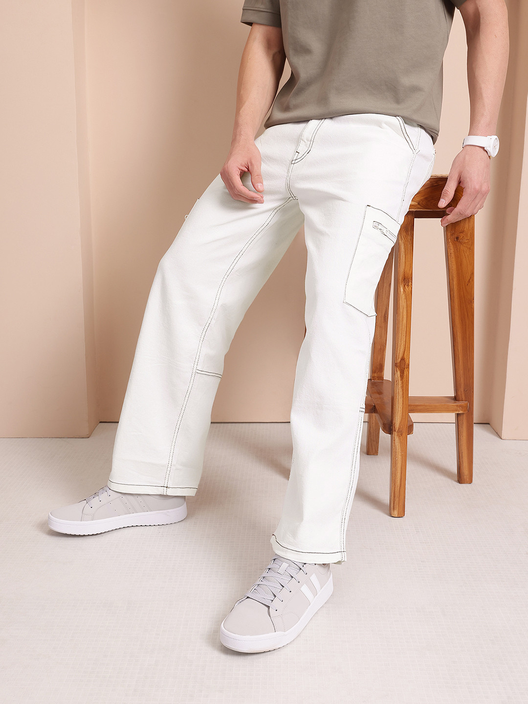 

Mast & Harbour Men Straight Fit Stretchable Jeans, White