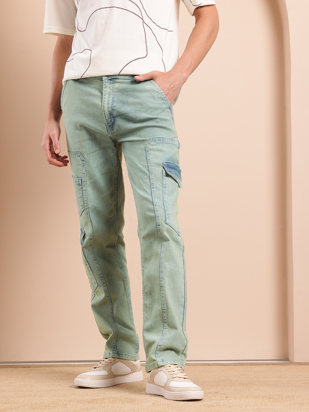 

Mast & Harbour Men Cargo Style Stretchable Jeans, Blue