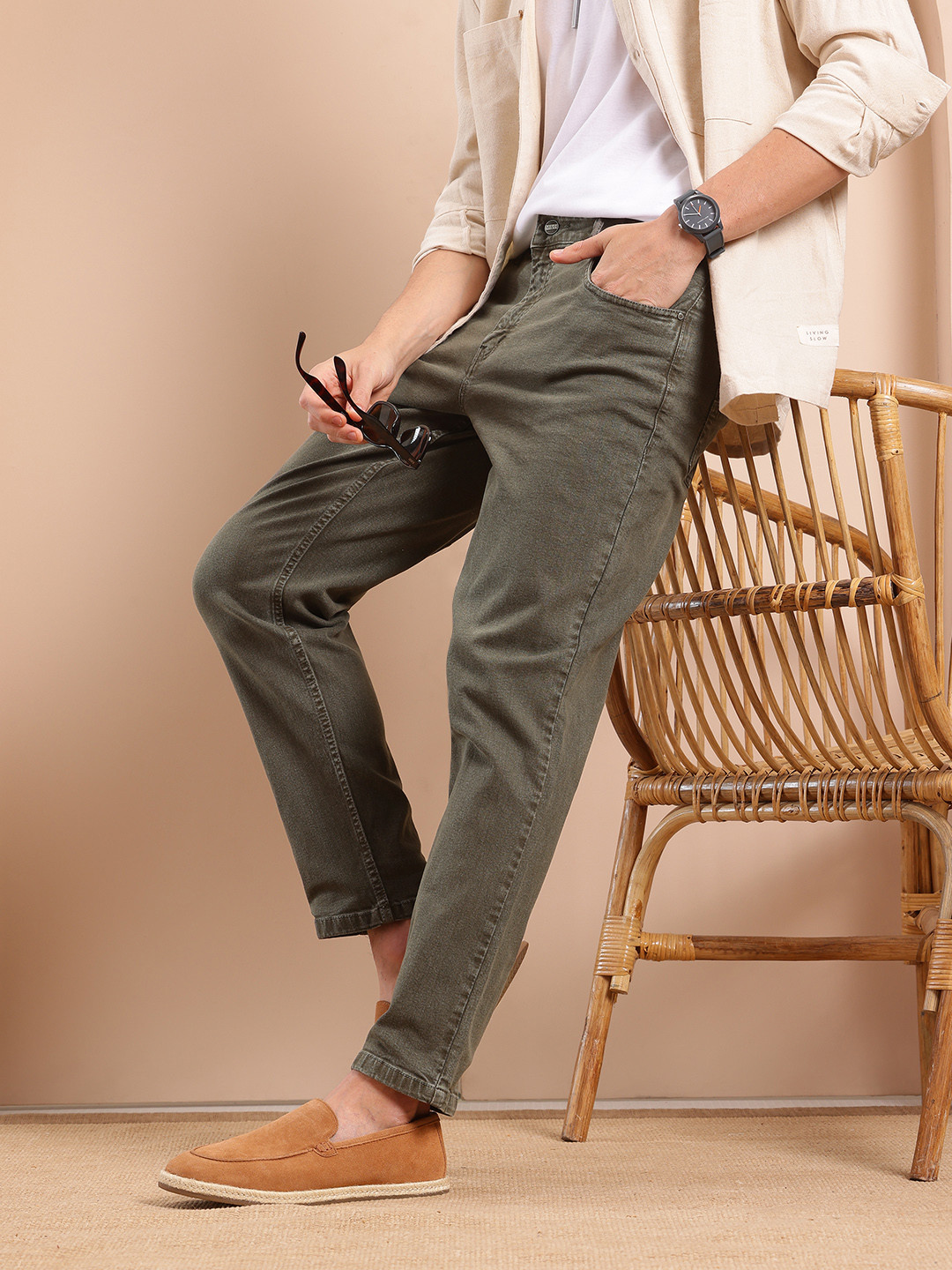 

Mast & Harbour Men Slim Fit Stretchable Jeans, Olive