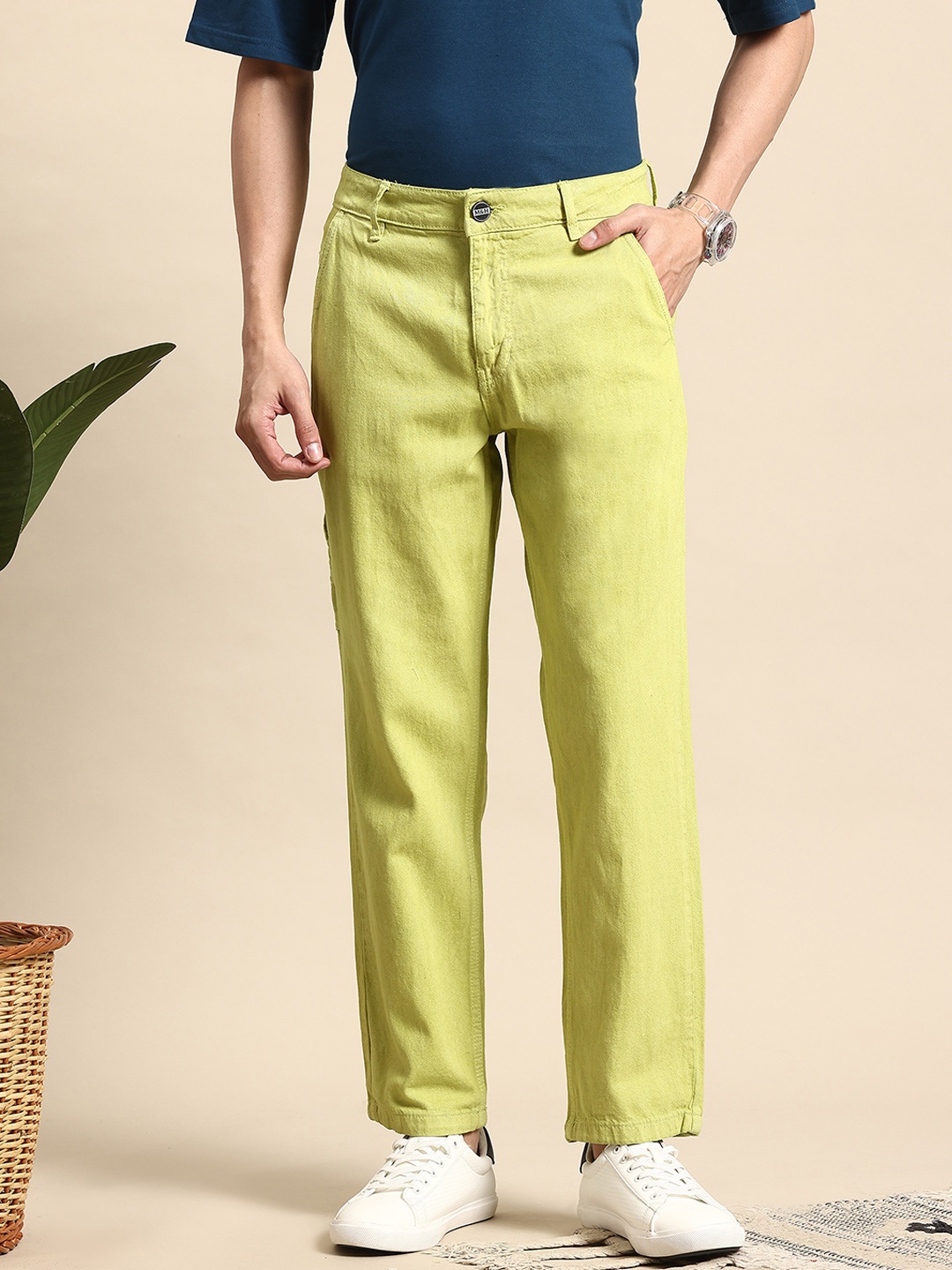 

Mast & Harbour Men Relaxed Fit Carpenter Jeans, Lime green