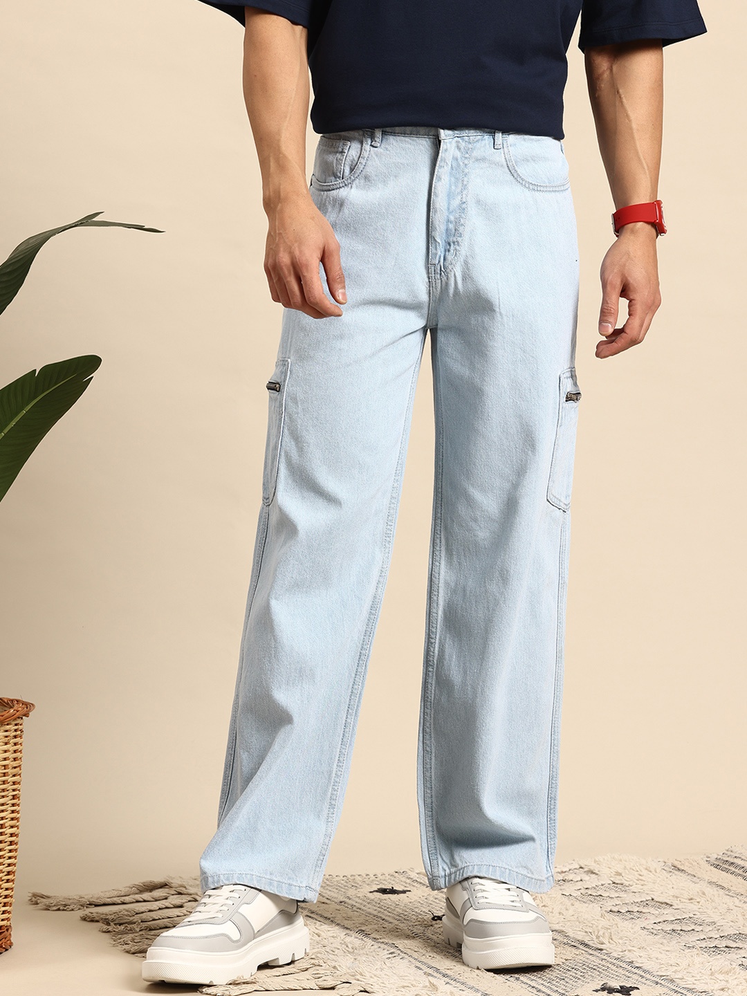 

Mast & Harbour Men Straight Fit Cargo-Style Jeans, Blue