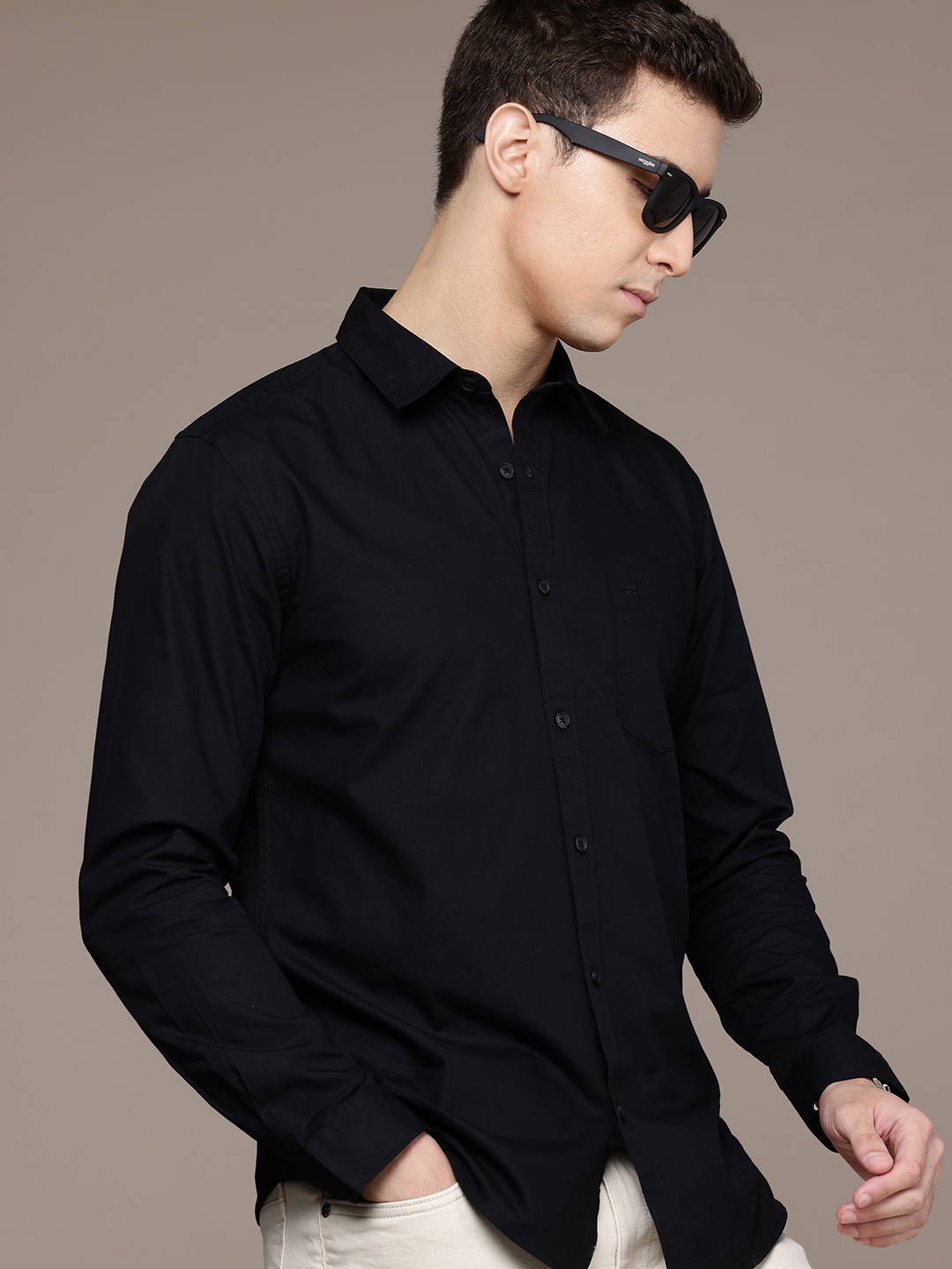 French Connection Pure Cotton Slim Fit Opaque Casual Shirt, Black