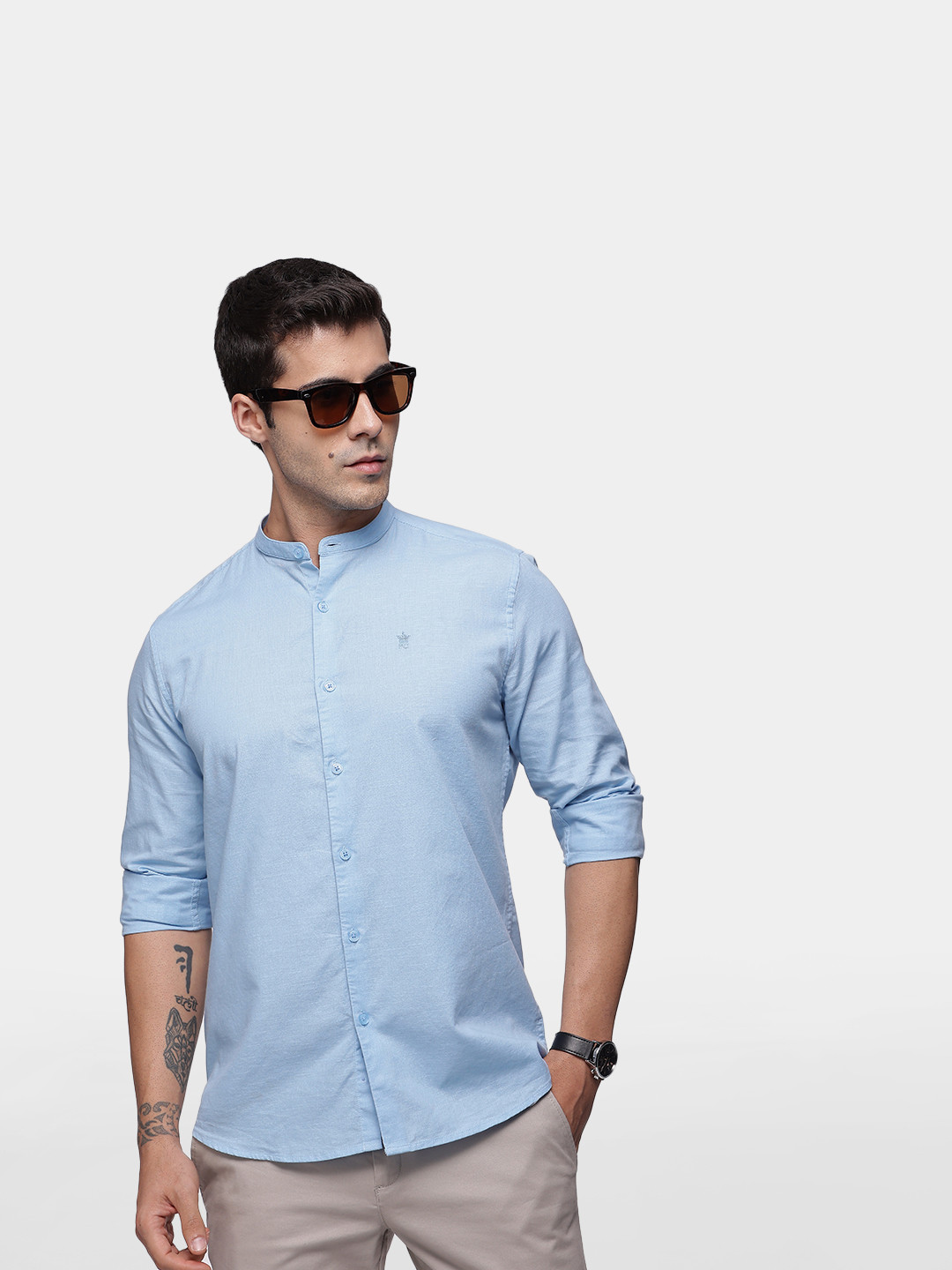 

French Connection Slim Fit Opaque Pure Cotton Casual Shirt, Blue
